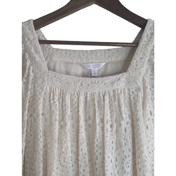 Lauren Conrad Off-white Crochet Cottagecore Boho Peasant Top Square Neckline szS - Picture 2 of 10